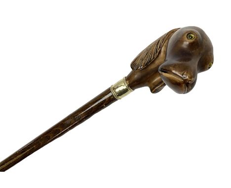 Walking stick, the terminal in the form of dog head with painted detail, H84.5cm 