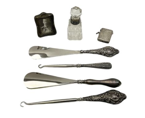 Group of silver to include foliate engraved vesta case with gilt interior by John Rose of Birmingham, stamped J R, two silver
