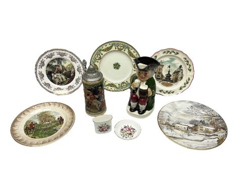 Royal Worcester trinket dish and vase, together with Palissy 'Herring Hunting Scenes' plate , Gerz West German Beer Stein, mu