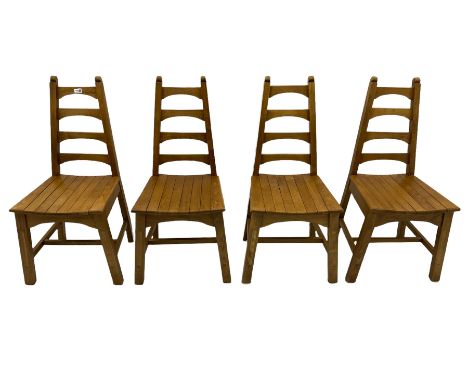 Four beech chairs, tapering ladder backs