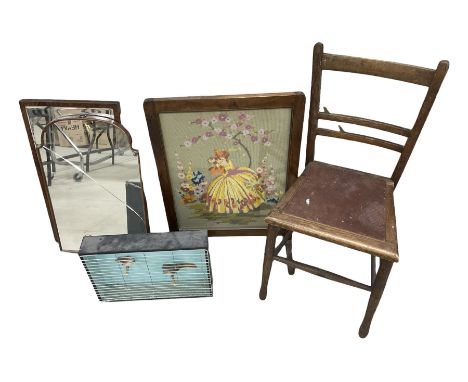 Mahogany framed easel mirror and another mirror, Firescreen with needlework panel depicting a woman in the garden H73cm, othe