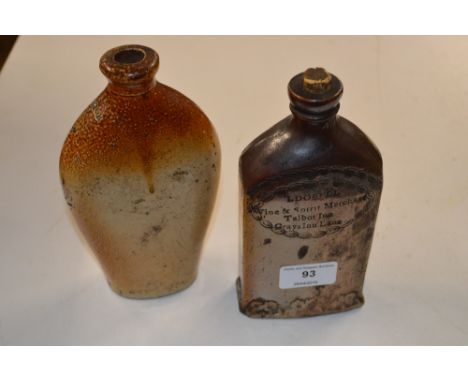 Two stoneware flasks, one impressed I Dorell Wine &amp; Spirit Merchant, Talbot Inn, Grays Inn Lane; the other impressed Fulh