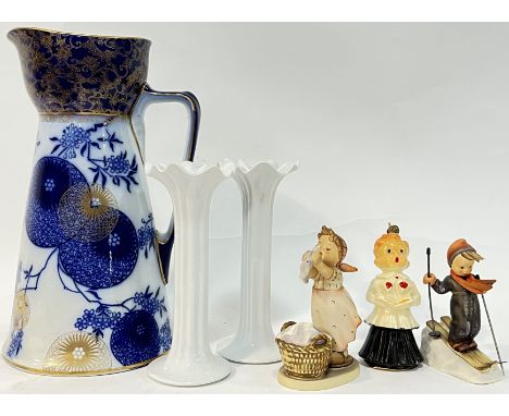 A mixed group of ceramics comprising a large Doulton jug with Japanese inspired blue roundel/cherry blossom design (marked ve