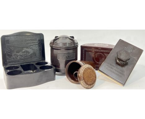 A collection of vintage bakelite and early polymer/plastic items comprising a resin ICI blotter, a railway 'British Engine' i