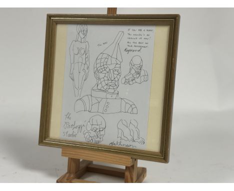 Signed indistinctly, The Paolozzi studio, Tin Man, line sketch, titled bellow, framed (24cmx19cm)