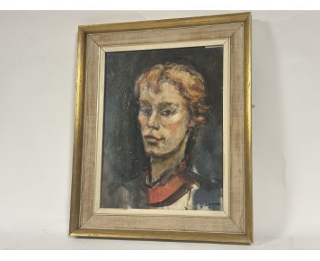 Hamish Lawrie (Scottish 1919-1987), Portrait of a lady, oil on canvas signed bottom right, framed. (44cmx33cm)