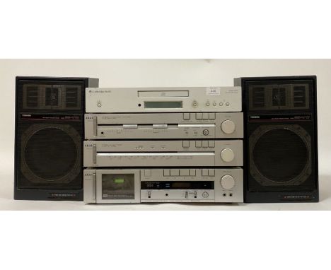 Audio separates, a Cambridge audio azur 540c CD player, an Akai stereo integrated amplifier (model AM-U110) audio tuner (mode