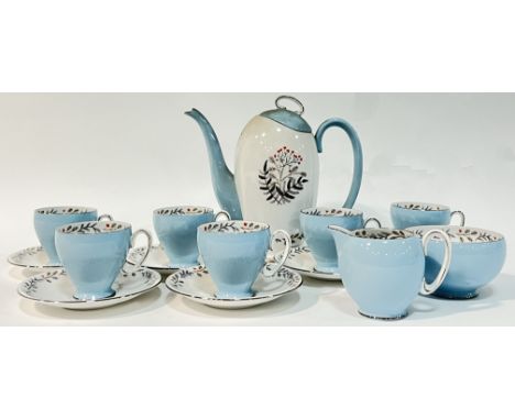 A Royal Stafford Merlin Ware "Vogue" pattern coffee/tea set comprising a coffee pot (h- 20.5cm, w- 21cm), a milk jug, a sugar