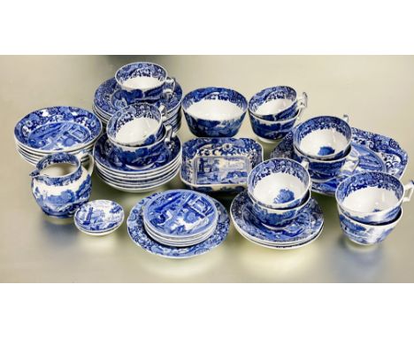 A collection of 1920s Spode blue and white Italian pattern ware to include eleven large tea cups D x 9cm, three saucers D x 1