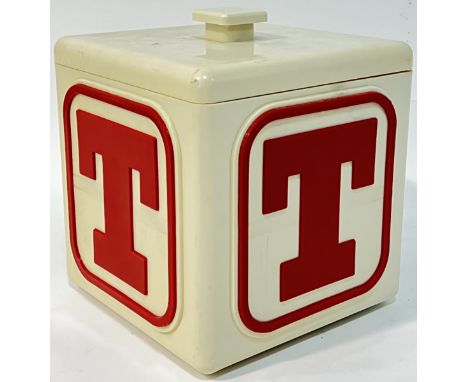 A twentieth century Tennant's plastic ice bucket of square form (h- 20cm, w- 18.5cm), together with an inlaid box in the form