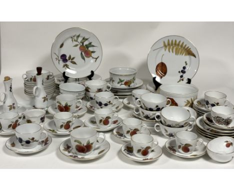 A Royal Worcester Porcelain Evesham and Wild Harvest pattern part dinner service, Evesham pattern comprising, two oil/ vinega