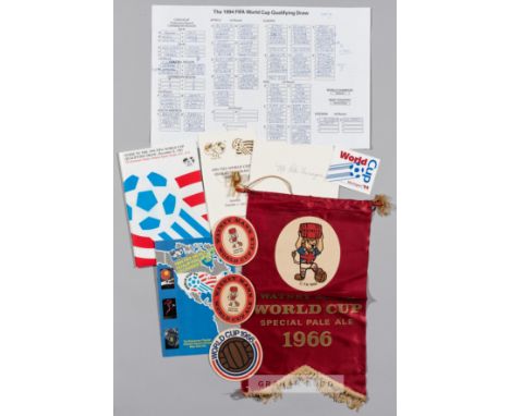 FIFA World Cup memorabilia,
comprising a&nbsp;1966 World Cup Watney Mann Special Pale Ale pennant with World Cup Willie illus