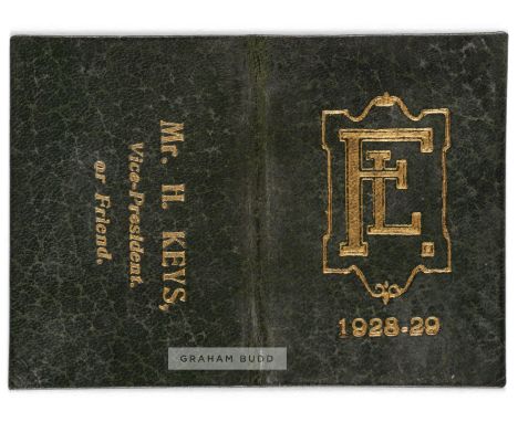 1928-29 Football League season ticket for Mr H. Keys, Vice President, 
folded leather-covered ticket with FL 1928-29 MR H KEY