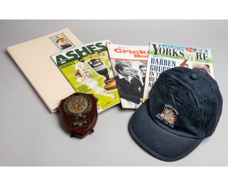 Yorkshire's cricketer Darren Gough benefit year memorabilia, 2001,
comprising a navy cap DARREN GOUGH BENEFIT YEAR 2001, a Ba