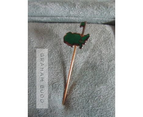 An Augusta Masters pin by Garrard,
hallmarked gold-plated silver &amp; green enamel lapel pin,&nbsp;designed along the lines 