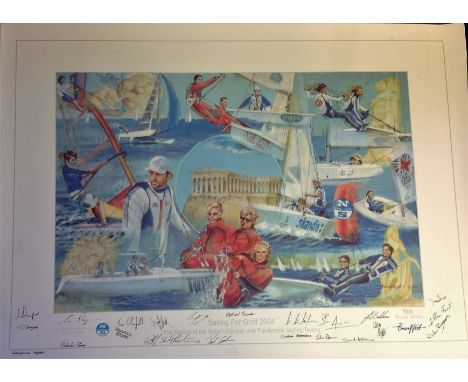 Sailing For Gold 2004 Sailors Of The Olympic And Paralympic Teams Limited Edition Brian West 25x35 Print Signed By Ben Ainsli