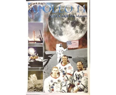 Apollo Astronaut Ed Mitchell signed 16 x 12 matt print of Apollo 14 poster. Condition 9/10. All autographs come with a Certif