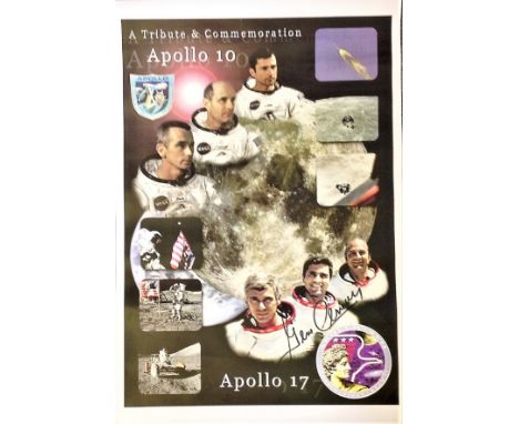 Apollo Astronaut Gene Cernan signed 16 x 12 matt print of Apollo 17 poster. Condition 9/10. All autographs come with a Certif