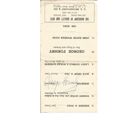 George Formby signed vintage promo leaflet, signs of age condition 6/10. All autographs come with a Certificate of Authentici