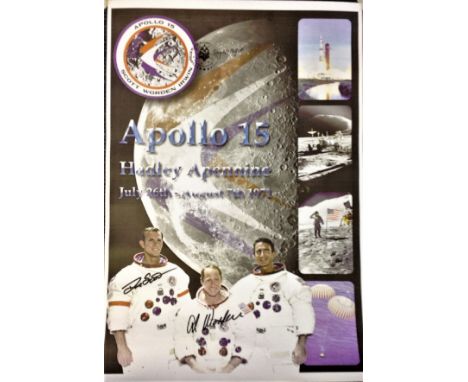 Apollo Astronauts Dave Scott and Al Worden signed 16 x 12 matt print of Apollo 15 poster, numbered 10 of 14. Condition 9/10. 