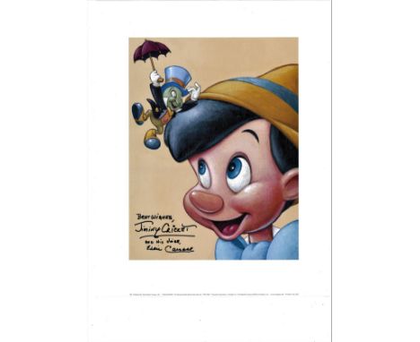 Eddie Carroll signed 13x10 Disney Pinocchio print inscribed best wishes Jiminy Cricket and his voice Eddie Carroll. Eddie Car