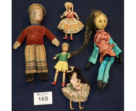 Small collection of hand made pipe cleaner and other fabric dolls. (5)(B.P. 24% incl. VAT)