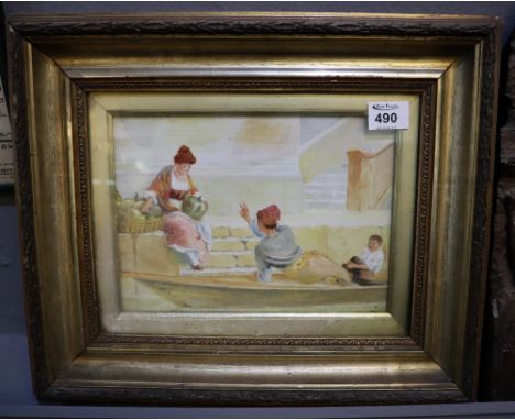 British School (19th Century), oils on porcelain panel, Italian figure group, 22 x 28cm approx. Framed and glazed. (B.P. 24% 