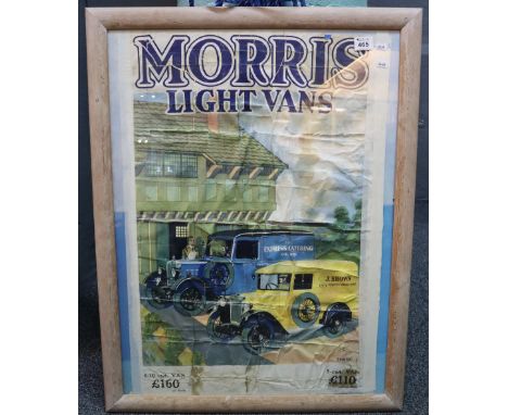 Vintage Morris Light Vans advertising poster. 80 x 55cm approx, modern frame. (B.P. 24% incl. VAT) CONDITION REPORT: Very bad