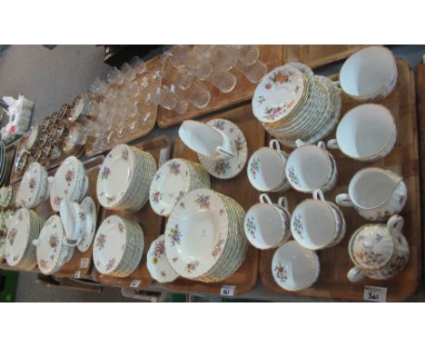 Five trays of mainly Royal Worcester fine bone china Roanoke floral dinner and teaware items, together with Royal Crown Derby