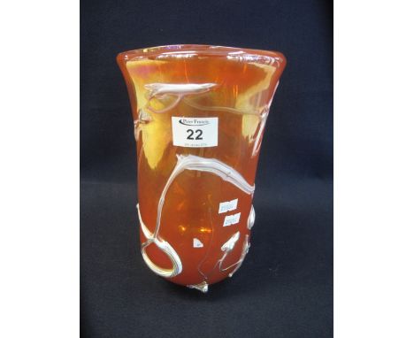 Nao art glass baluster shaped vase with applied trailed decoration, signed by K Heston, no. 0347, dated 2011. 27cm high appro