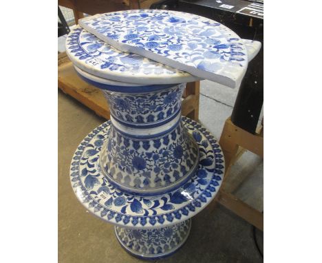 Pair of modern ceramic blue and white floral and foliate conservatory tables. (2)(B.P. 24% incl. VAT)