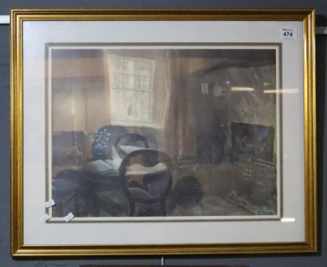 After Keith Moore, a cottage interior, limited edition coloured print signed in pencil, 37 x 50cm approx, framed and glazed. 