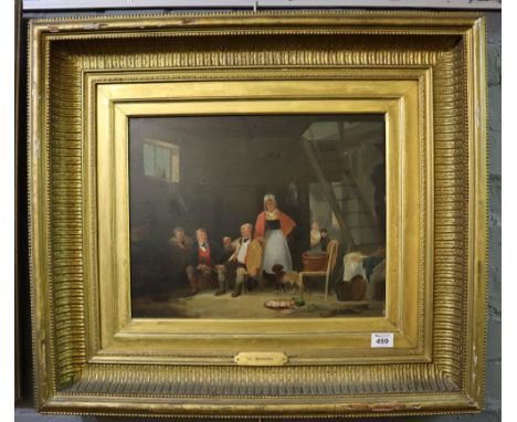 W Shayer, figures in an interior, oils on panel. 40 x 45cm approx, gilt frame and slip.(B.P. 24% incl. VAT)