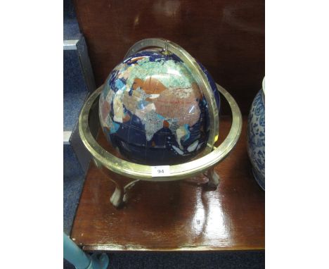 Modern brass framed table globe set with semi-precious stones. (B.P. 24% incl. VAT)