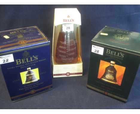 Two Bell's whisky commemorative pottery decanters, to commemorate the Prince of Wales 50th birthday and Christmas decanter 19
