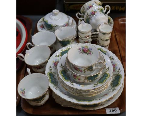 Tray of Royal Albert bone china 'Barkeley' teaware items to include; cups, saucers, egg cups, sugar bowl, milk jug, breakfast