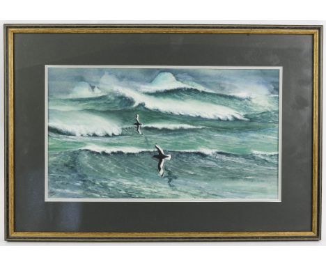 BOM. (20th century). Seascape with Seabirds. Gouache, 2002. Signed and dated lower left. F+G. 23 x 41cm. 