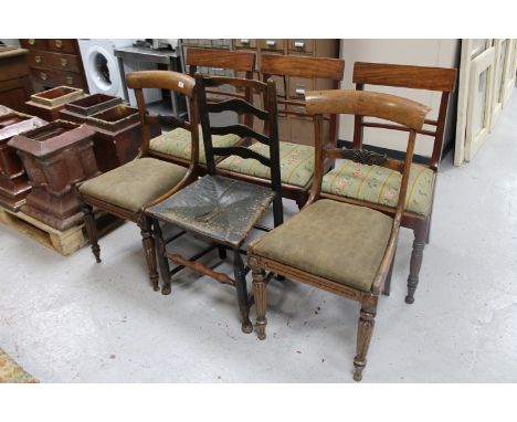 A set of three Victorian mahogany dining chairs together with a further pair of Victorian mahogany dining chairs on reeded le