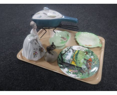 A tray containing Royal Doulton figure, Diana HN 2468, a Poole mouse on apple, Wedgwood collector's plate, Carlton ware dish,