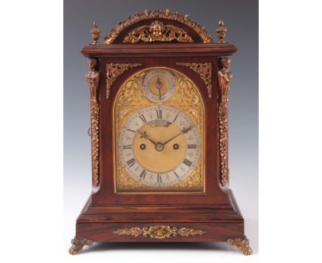 GOLDSMITHS &amp; CO. REGENT STREET, LONDON. A SMALL LATE 19th CENTURY WALNUT BRACKET CLOCK the arched top case with applied o