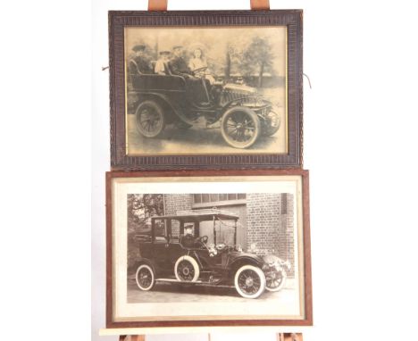 TWO LARGE EARLY 20th CENTURY PHOTOGRAPHIC PRINT OF A VINTAGE CARS largest measures 38cm high, 49cm wide  - mounted in a glaze