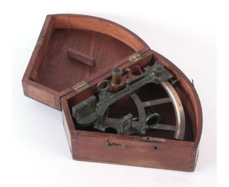 AN EARLY 19th CENTURY BRASS SEXTANT in its original fitted mahogany box, signed on the scale 'Owen Owens, Liverpool' 