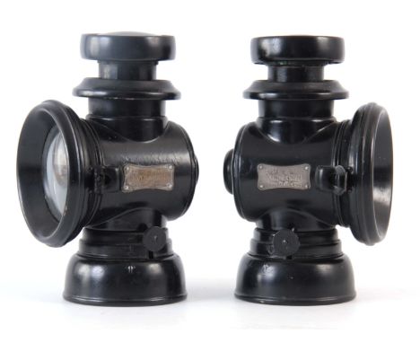A PAIR OF BLACK LUCAS 144/145 OIL SIDE LAMPS 21.5cm high