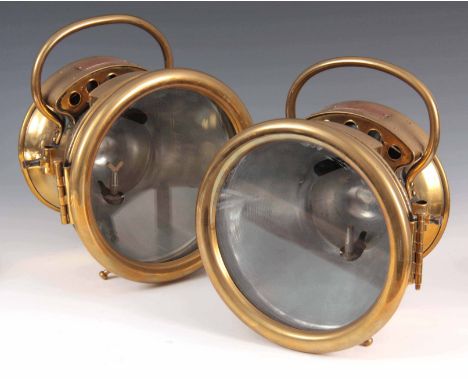 A LARGE PAIR OF 'SOLAR' PROJECTOR CAR HEADLAMPS BY BADGER BRASS MFC CO. KENOSHA  WISCONSIN. USA having impressed copper namep