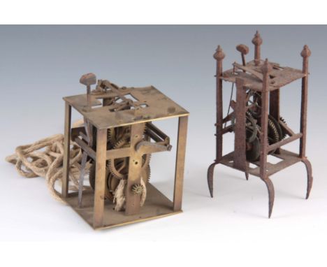 AN EARLY POSTED FRAME CLOCK MOVEMENT and an 18th century 30 hour longcase movement