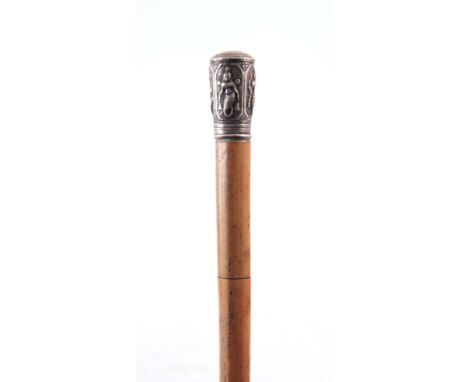 A LATE 19TH CENTURY MALACA SWORD STICK with an Indian figural white metal pommel 88cm overall.