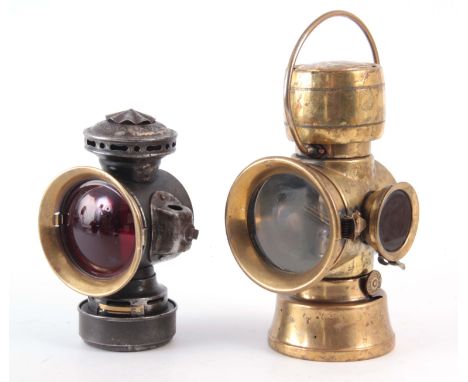 A DIETZ EUREKA TAIL LAMP 19cm high, together with a BRASS LUCAS TAIL LAMP 27cm high