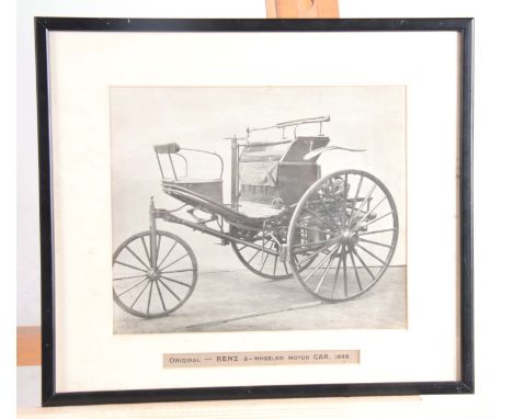 AN EARLY 20th CENTURY PHOTOGRAPHIC PRINT OF A VINTAGE BENZ CAR 22cm high, 26cm wide  - mounted in a glazed frame