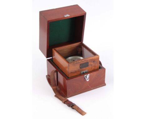 A MID 20th CENTURY THOMAS MERCER TWO DAY MARINE CHRONOMETER in a walnut case fitted in its original mahogany carrying case 22