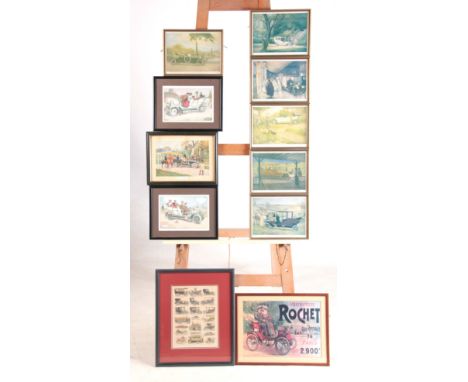 A SELECTION OF FIVE VINTAGE CAR PRINTS in glazed prints, together with a set of six vintage car prints (11)